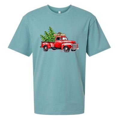 Vintage Wagon Christmas Shirts Xmas Tree On Car Red Truck Sueded Cloud Jersey T-Shirt