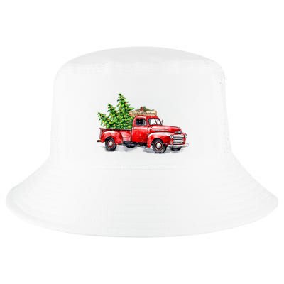 Vintage Wagon Christmas Shirts Xmas Tree On Car Red Truck Cool Comfort Performance Bucket Hat