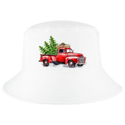 Vintage Wagon Christmas Shirts Xmas Tree On Car Red Truck Cool Comfort Performance Bucket Hat