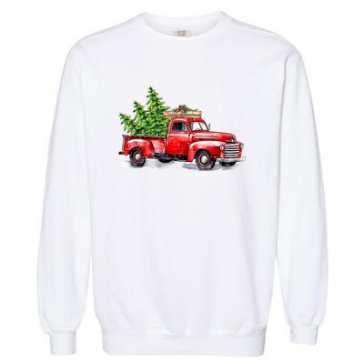 Vintage Wagon Christmas Shirts Xmas Tree On Car Red Truck Garment-Dyed Sweatshirt