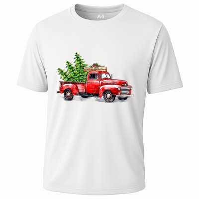 Vintage Wagon Christmas Shirts Xmas Tree On Car Red Truck Performance Shirt