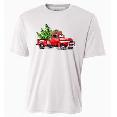 Vintage Wagon Christmas Shirts Xmas Tree On Car Red Truck Cooling Performance Crew T-Shirt