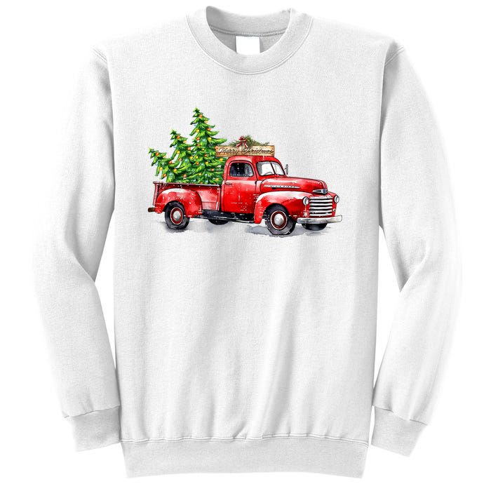 Vintage Wagon Christmas Shirts Xmas Tree On Car Red Truck Sweatshirt