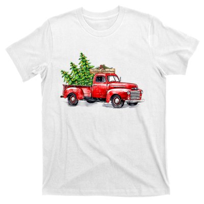 Vintage Wagon Christmas Shirts Xmas Tree On Car Red Truck T-Shirt