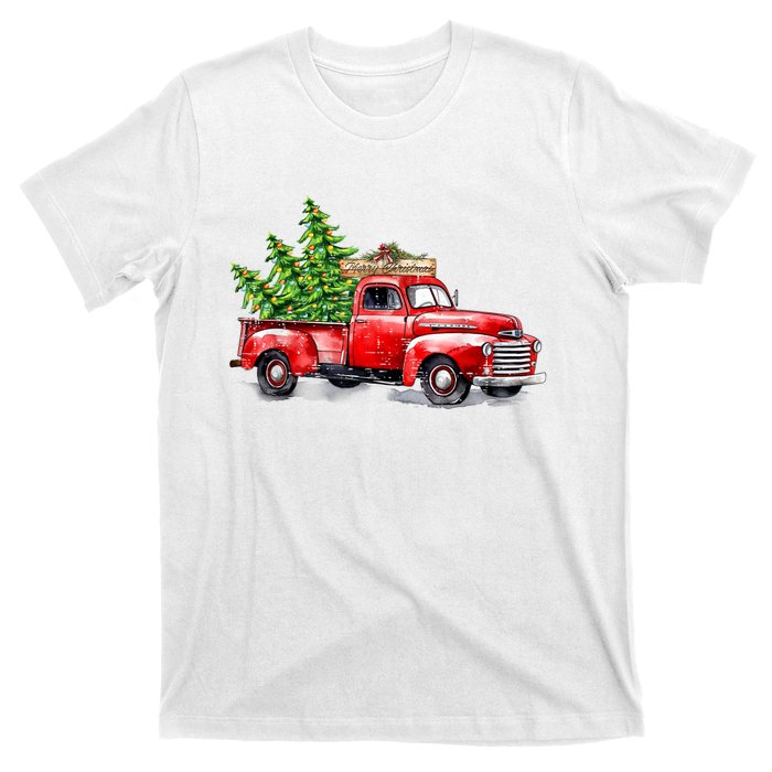 Vintage Wagon Christmas Shirts Xmas Tree On Car Red Truck T-Shirt