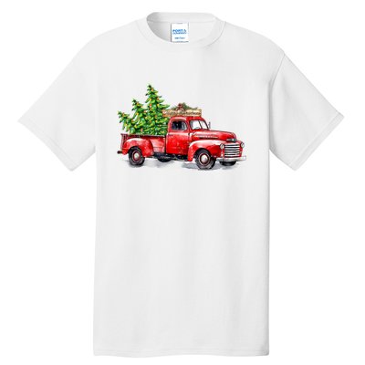 Vintage Wagon Christmas Shirts Xmas Tree On Car Red Truck Tall T-Shirt