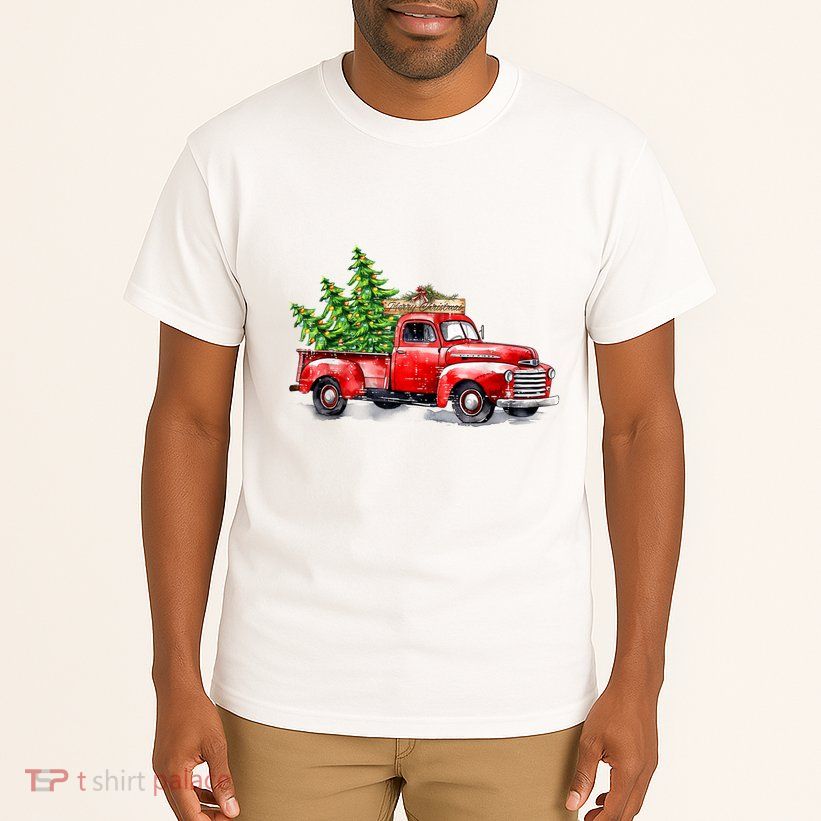 Vintage Wagon Christmas Shirts Xmas Tree On Car Red Truck Tall T-Shirt