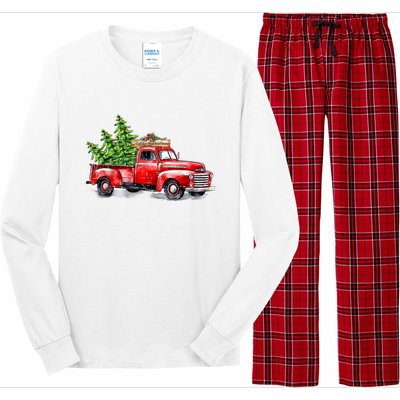 Vintage Wagon Christmas Shirts Xmas Tree On Car Red Truck Long Sleeve Pajama Set