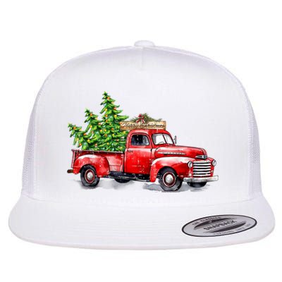 Vintage Wagon Christmas Shirts Xmas Tree On Car Red Truck Flat Bill Trucker Hat