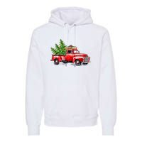 Vintage Wagon Christmas Shirts Xmas Tree On Car Red Truck Premium Hoodie