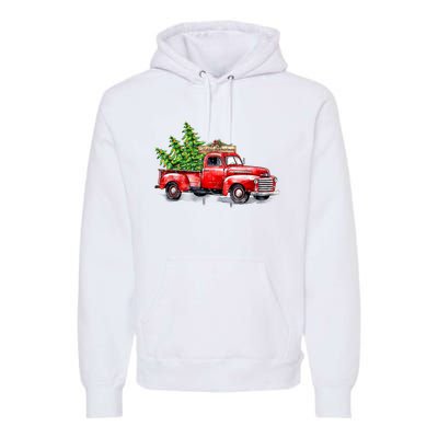 Vintage Wagon Christmas Shirts Xmas Tree On Car Red Truck Premium Hoodie