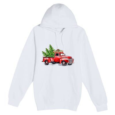 Vintage Wagon Christmas Shirts Xmas Tree On Car Red Truck Premium Pullover Hoodie