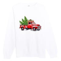 Vintage Wagon Christmas Shirts Xmas Tree On Car Red Truck Premium Crewneck Sweatshirt