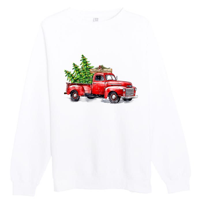 Vintage Wagon Christmas Shirts Xmas Tree On Car Red Truck Premium Crewneck Sweatshirt