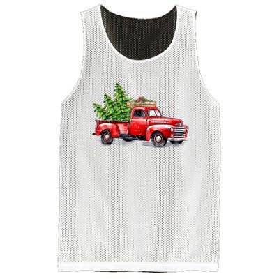 Vintage Wagon Christmas Shirts Xmas Tree On Car Red Truck Mesh Reversible Basketball Jersey Tank