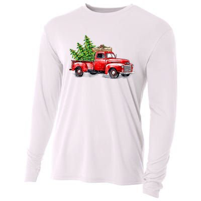 Vintage Wagon Christmas Shirts Xmas Tree On Car Red Truck Cooling Performance Long Sleeve Crew