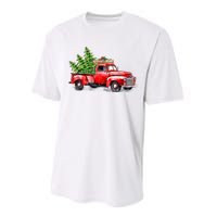 Vintage Wagon Christmas Shirts Xmas Tree On Car Red Truck Performance Sprint T-Shirt