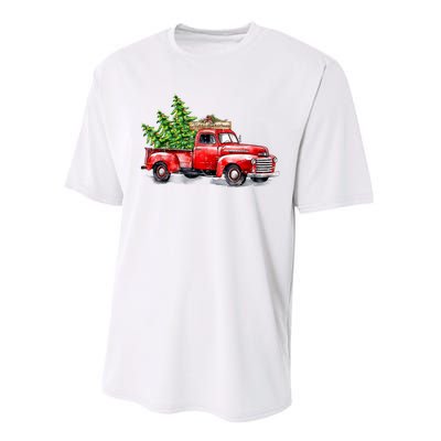 Vintage Wagon Christmas Shirts Xmas Tree On Car Red Truck Performance Sprint T-Shirt