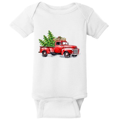 Vintage Wagon Christmas Shirts Xmas Tree On Car Red Truck Baby Bodysuit