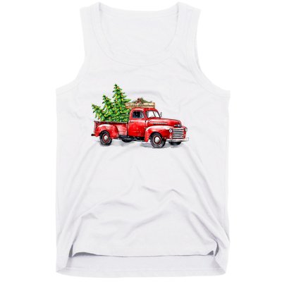 Vintage Wagon Christmas Shirts Xmas Tree On Car Red Truck Tank Top