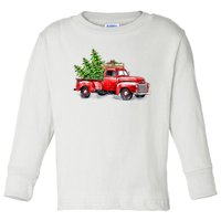 Vintage Wagon Christmas Shirts Xmas Tree On Car Red Truck Toddler Long Sleeve Shirt