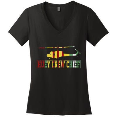 Vietnam War Crew Chief Uh1 Huey Crew Chief Vietnam Veteran Women's V-Neck T-Shirt