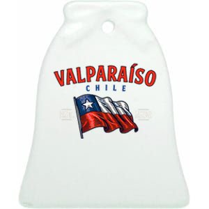 ValparaíSo Waving Chilean Flag Est. 1536 Ceramic Bell Ornament