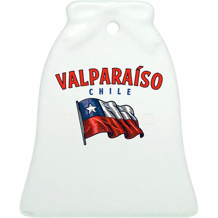 ValparaíSo Waving Chilean Flag Est. 1536 Ceramic Bell Ornament