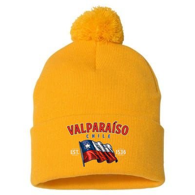 ValparaíSo Waving Chilean Flag Est. 1536 Pom Pom 12in Knit Beanie