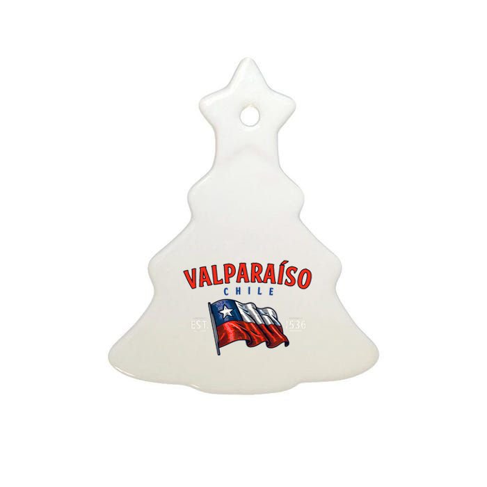 ValparaíSo Waving Chilean Flag Est. 1536 Ceramic Tree Ornament