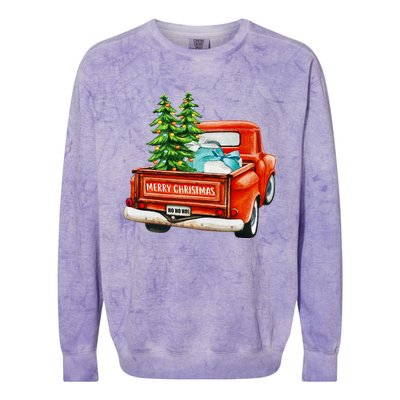 Vintage Wagon Christmas Classic Red Truck Car Xmas Trees Colorblast Crewneck Sweatshirt