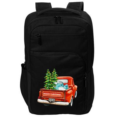 Vintage Wagon Christmas Classic Red Truck Car Xmas Trees Impact Tech Backpack
