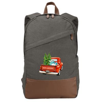 Vintage Wagon Christmas Classic Red Truck Car Xmas Trees Cotton Canvas Backpack