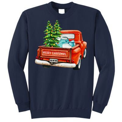 Vintage Wagon Christmas Classic Red Truck Car Xmas Trees Tall Sweatshirt