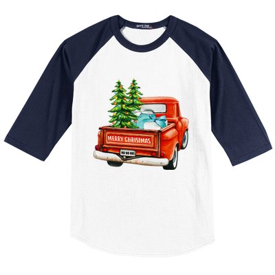 Vintage Wagon Christmas Classic Red Truck Car Xmas Trees Baseball Sleeve Shirt