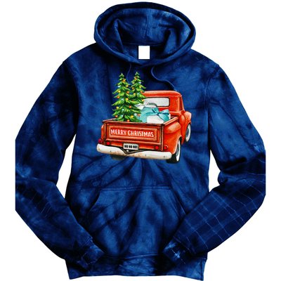 Vintage Wagon Christmas Classic Red Truck Car Xmas Trees Tie Dye Hoodie