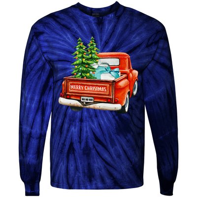 Vintage Wagon Christmas Classic Red Truck Car Xmas Trees Tie-Dye Long Sleeve Shirt