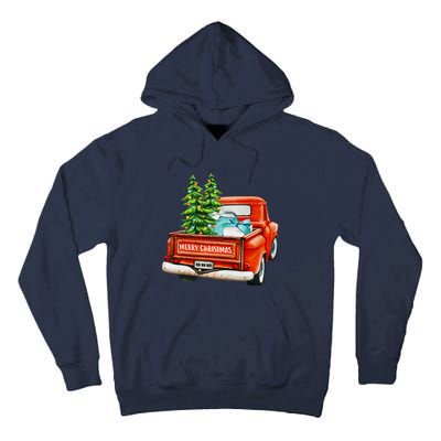 Vintage Wagon Christmas Classic Red Truck Car Xmas Trees Tall Hoodie