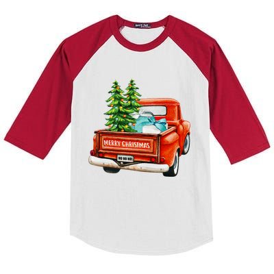 Vintage Wagon Christmas Classic Red Truck Car Xmas Trees Kids Colorblock Raglan Jersey