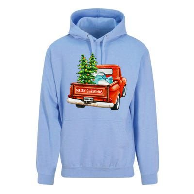 Vintage Wagon Christmas Classic Red Truck Car Xmas Trees Unisex Surf Hoodie