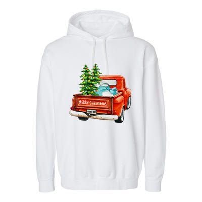 Vintage Wagon Christmas Classic Red Truck Car Xmas Trees Garment-Dyed Fleece Hoodie