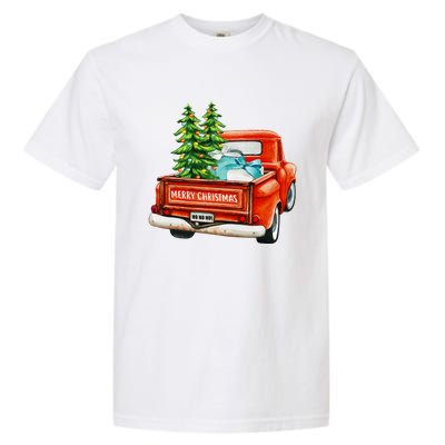 Vintage Wagon Christmas Classic Red Truck Car Xmas Trees Garment-Dyed Heavyweight T-Shirt