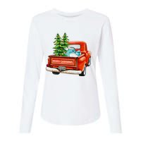 Vintage Wagon Christmas Classic Red Truck Car Xmas Trees Womens Cotton Relaxed Long Sleeve T-Shirt