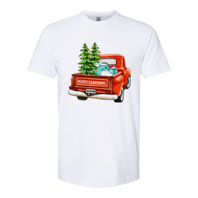 Vintage Wagon Christmas Classic Red Truck Car Xmas Trees Softstyle CVC T-Shirt