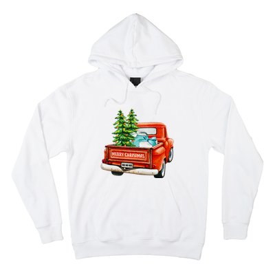 Vintage Wagon Christmas Classic Red Truck Car Xmas Trees Hoodie