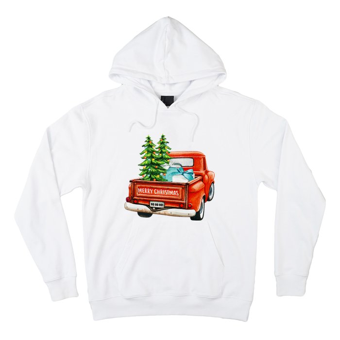 Vintage Wagon Christmas Classic Red Truck Car Xmas Trees Hoodie