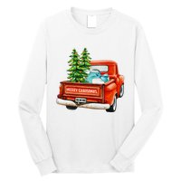 Vintage Wagon Christmas Classic Red Truck Car Xmas Trees Long Sleeve Shirt