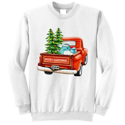 Vintage Wagon Christmas Classic Red Truck Car Xmas Trees Sweatshirt