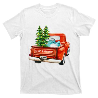 Vintage Wagon Christmas Classic Red Truck Car Xmas Trees T-Shirt