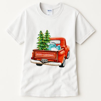 Vintage Wagon Christmas Classic Red Truck Car Xmas Trees Tall T-Shirt